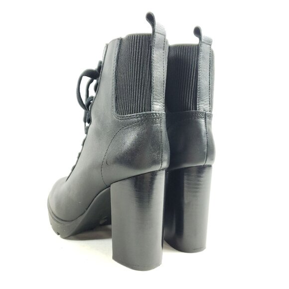 Steve Madden Womens Size 9 Black Leather Lace-Up Block High Heel Ankle Boots - Picture 5 of 9